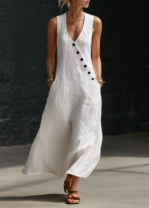 Sophie | Robe Maxi Boutonnée Minimaliste