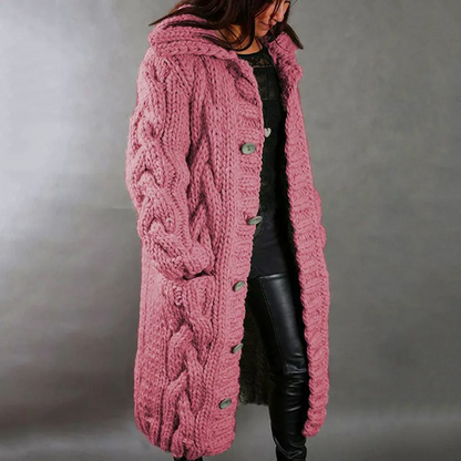 Solène™ | Cardigan long tressé avec capuche