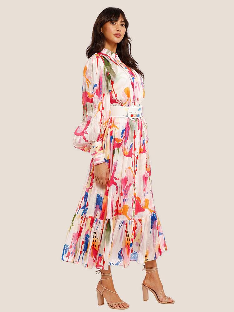 Pauline Laurent® | Robe maxi dégradée imprimée avec ceinture