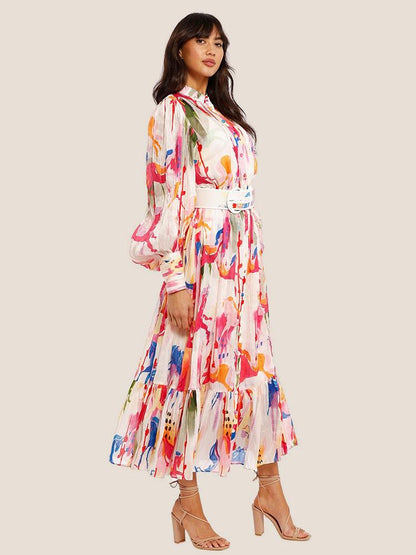 Pauline Laurent® | Robe maxi dégradée imprimée avec ceinture