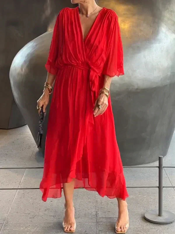 Monica - Robe en mousseline de soie avec décolleté en V