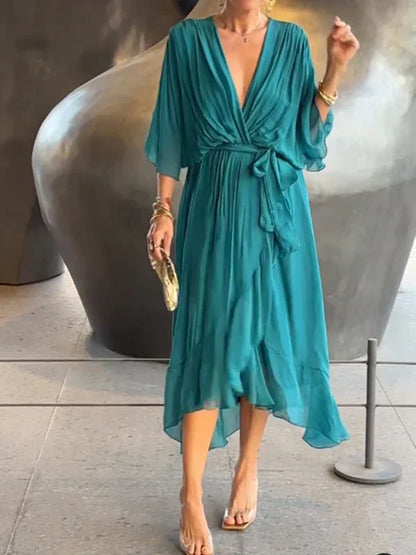 Monica - Robe en mousseline de soie avec décolleté en V