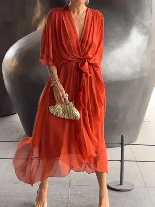 Monica - Robe en mousseline de soie avec décolleté en V