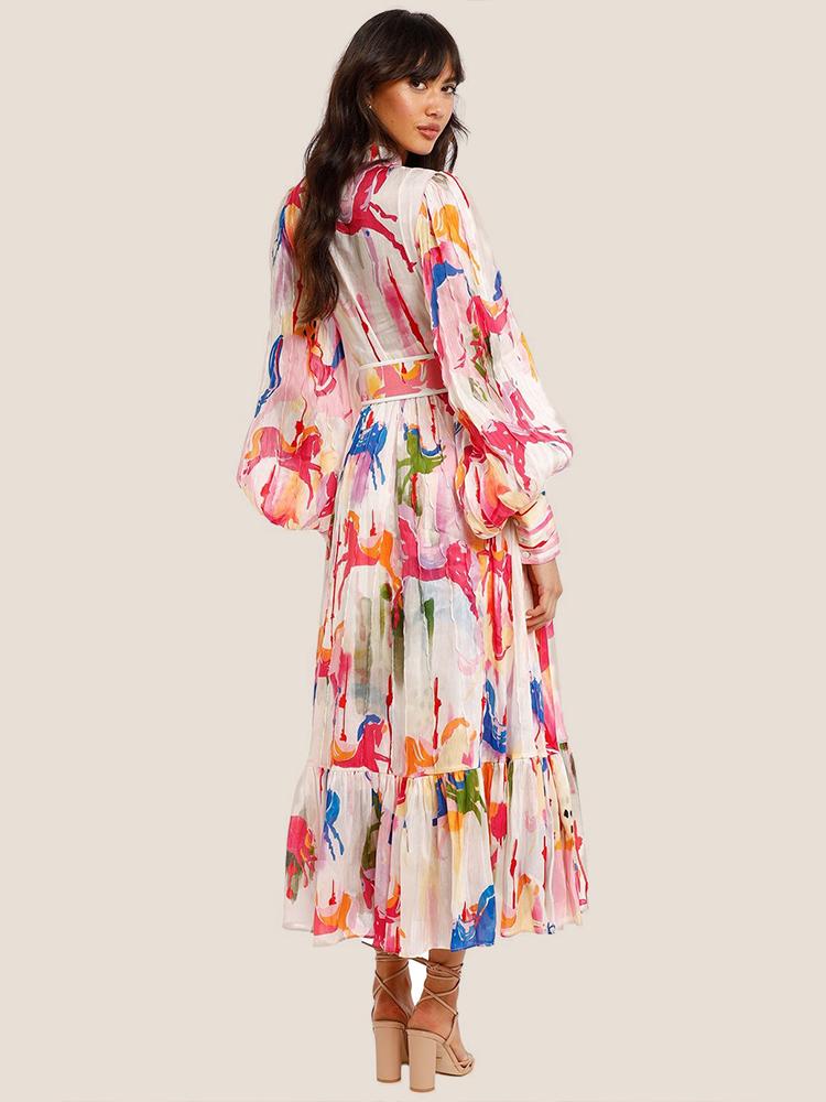 Pauline Laurent® | Robe maxi dégradée imprimée avec ceinture