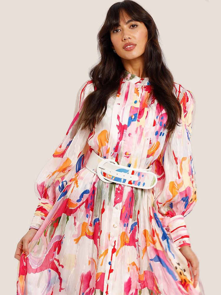 Pauline Laurent® | Robe maxi dégradée imprimée avec ceinture