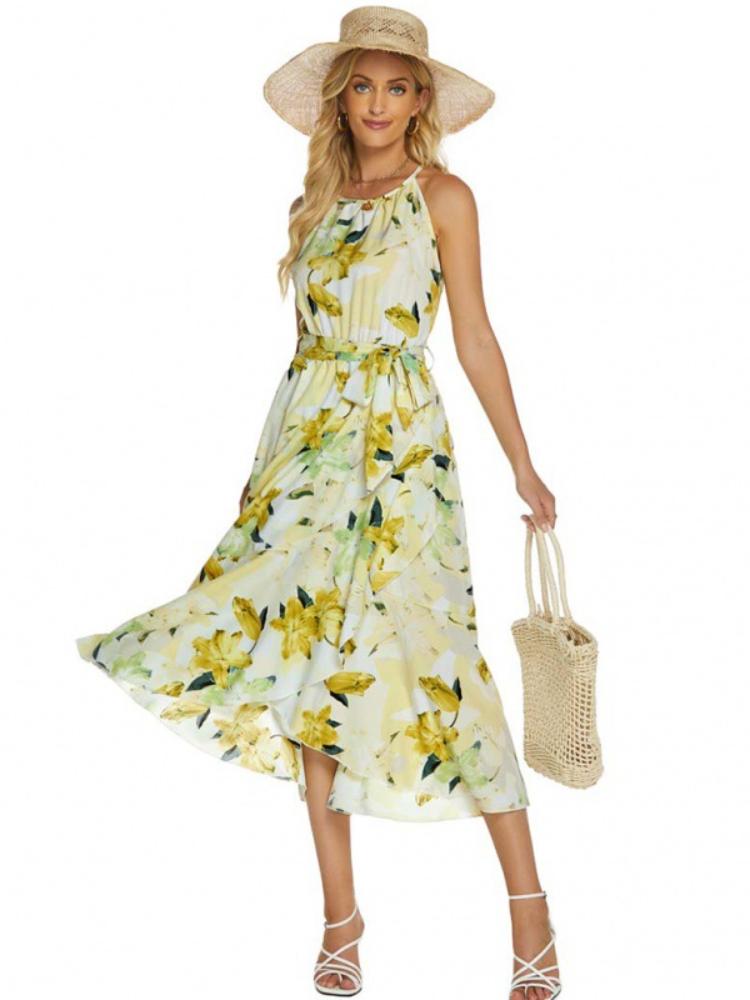 Pauline Laurent® | Robe midi évasée avec fente dans le cou