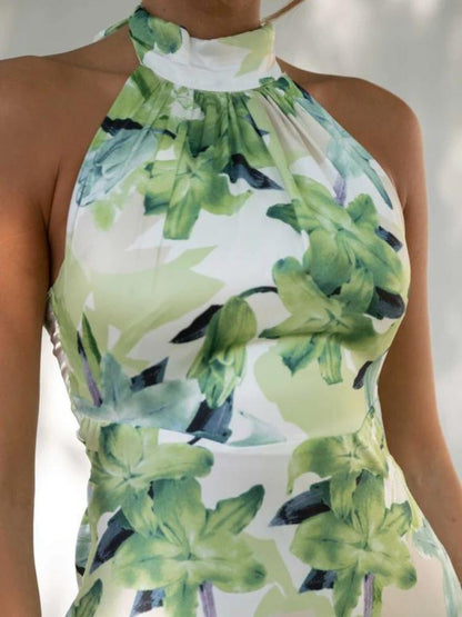 Pauline Laurent® | Robe midi imprimée en satin dos-nu