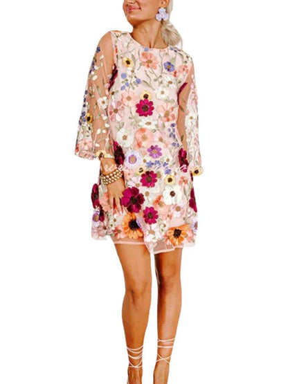 Pauline Laurent® | Robe courte hipster à fleurs en trois dimensions