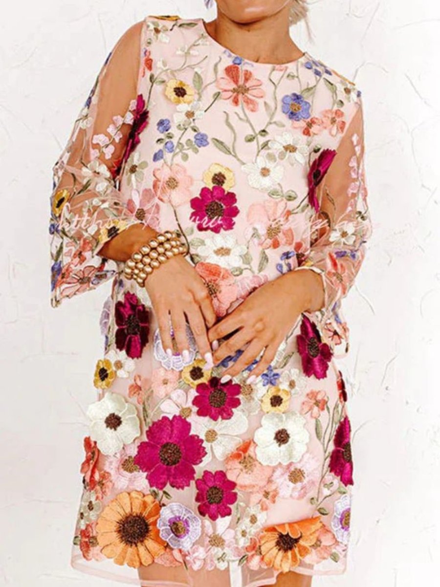 Pauline Laurent® | Robe courte hipster à fleurs en trois dimensions