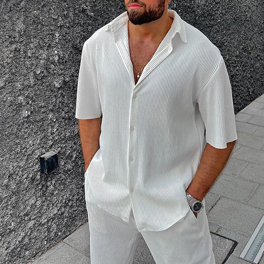 Ensemble Chemise et Short Boutonné à Manches Courtes Stylé pour Hommes