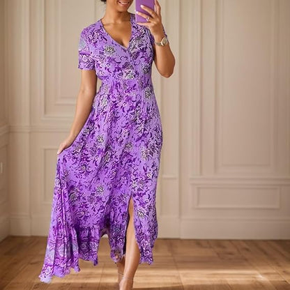 Robe col V à imprimé fleuri