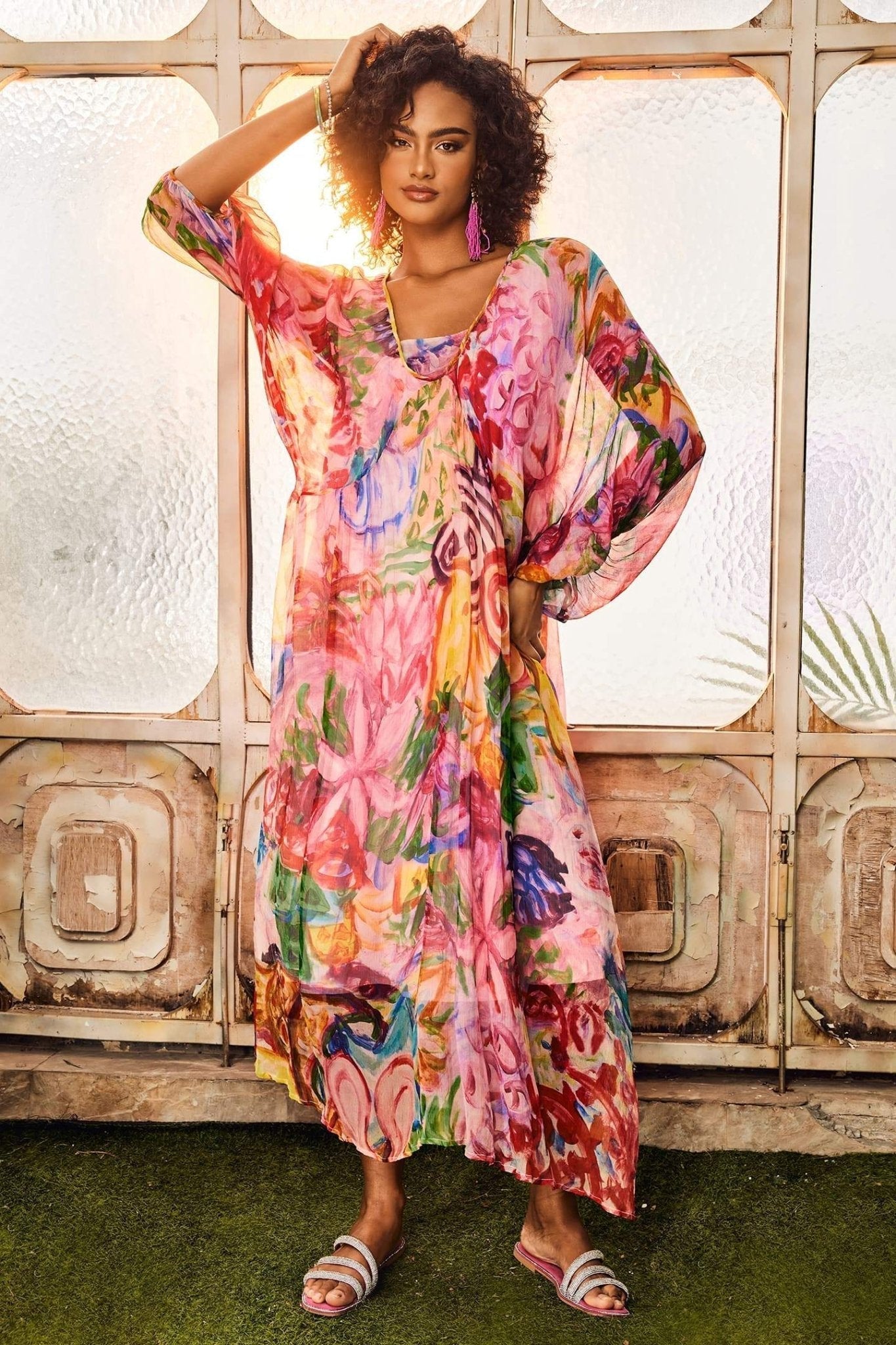 Pauline Laurent® | Robe midi imprimée avec manches
