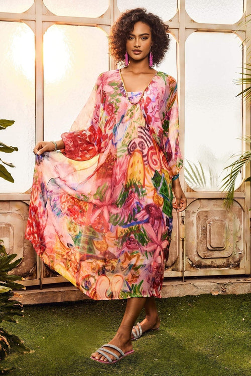 Pauline Laurent® | Robe midi imprimée avec manches
