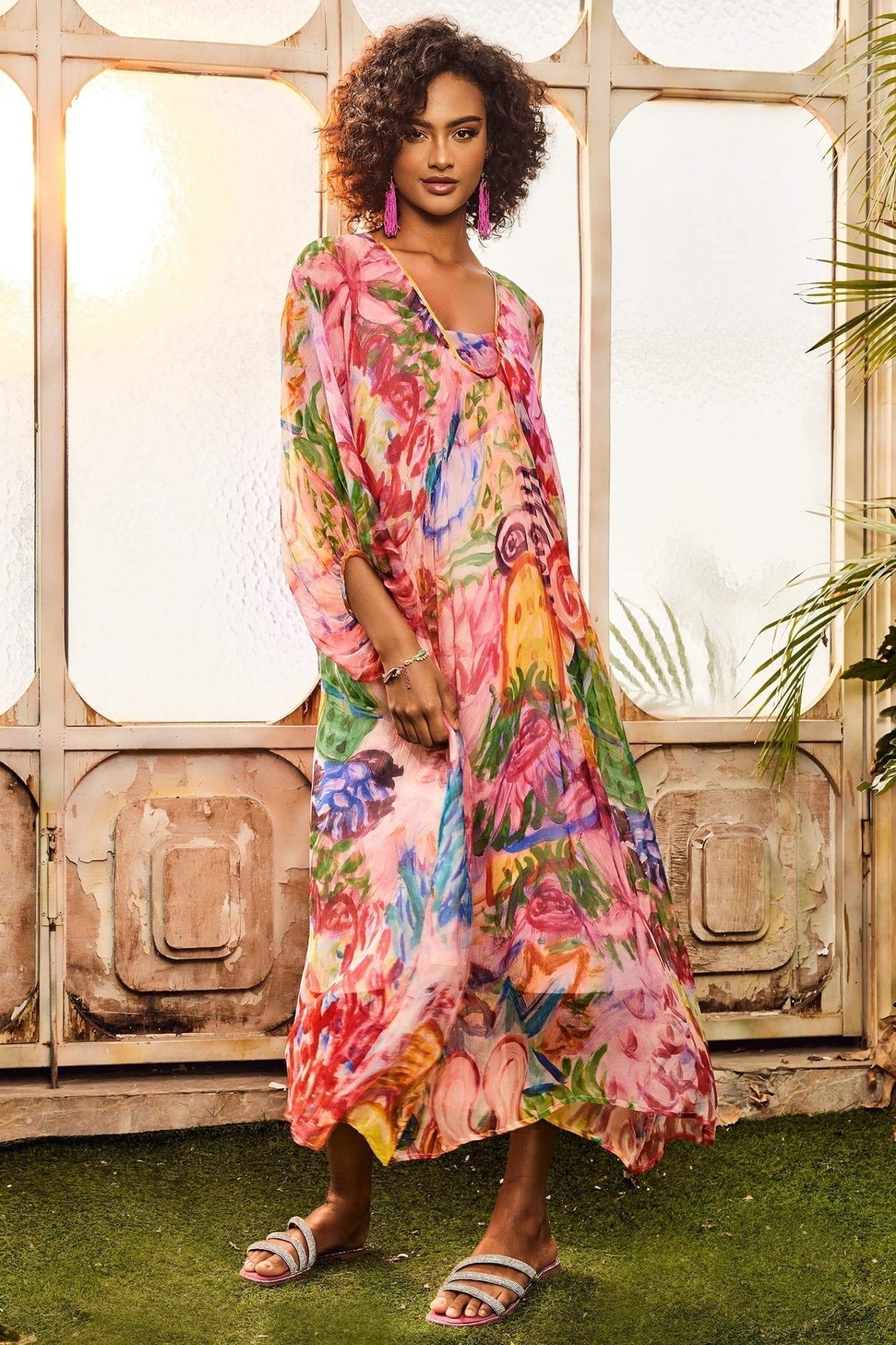Pauline Laurent® | Robe midi imprimée avec manches