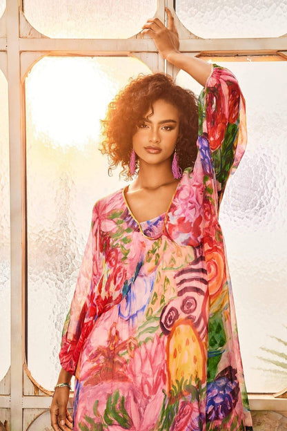 Pauline Laurent® | Robe midi imprimée avec manches