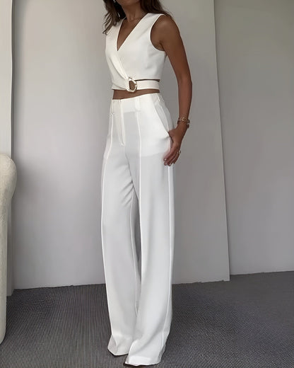 Ensemble - Gilet Sans Manches Et Pantalon Taille Haute