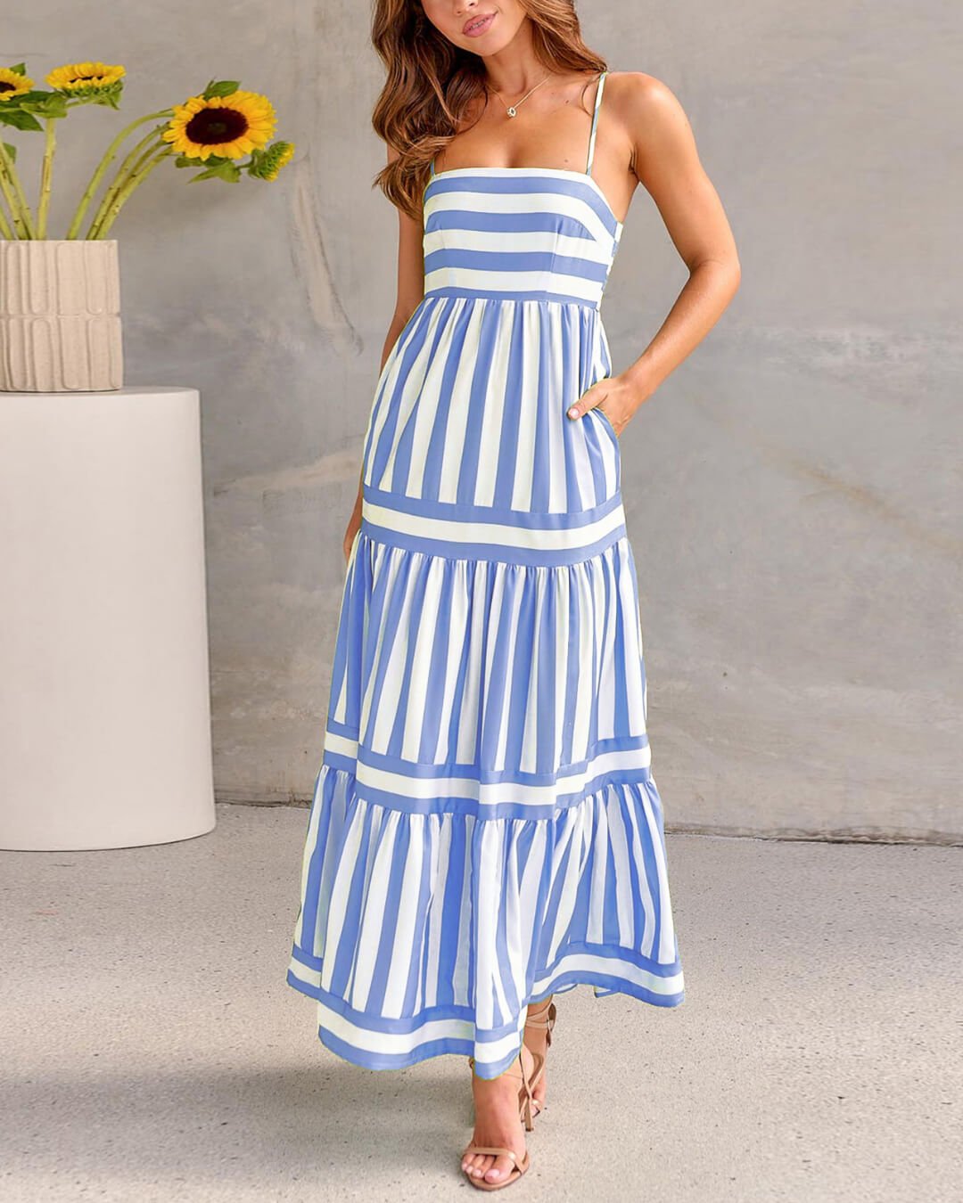 Robe midi décontractée à rayures