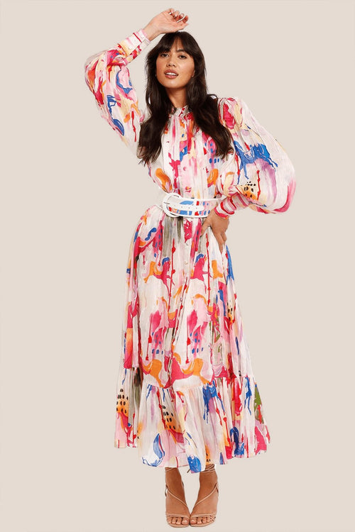 Pauline Laurent® | Robe maxi dégradée imprimée avec ceinture