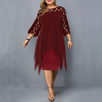 Robe Midi en Chiffon à Manches Cape pour Femme