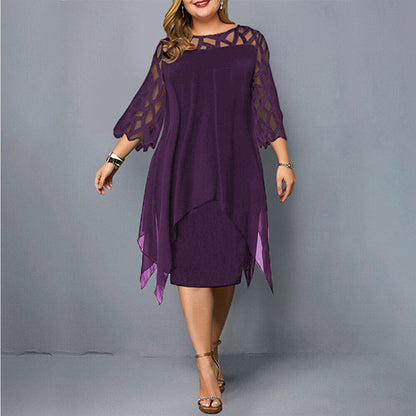 Robe Midi en Chiffon à Manches Cape pour Femme