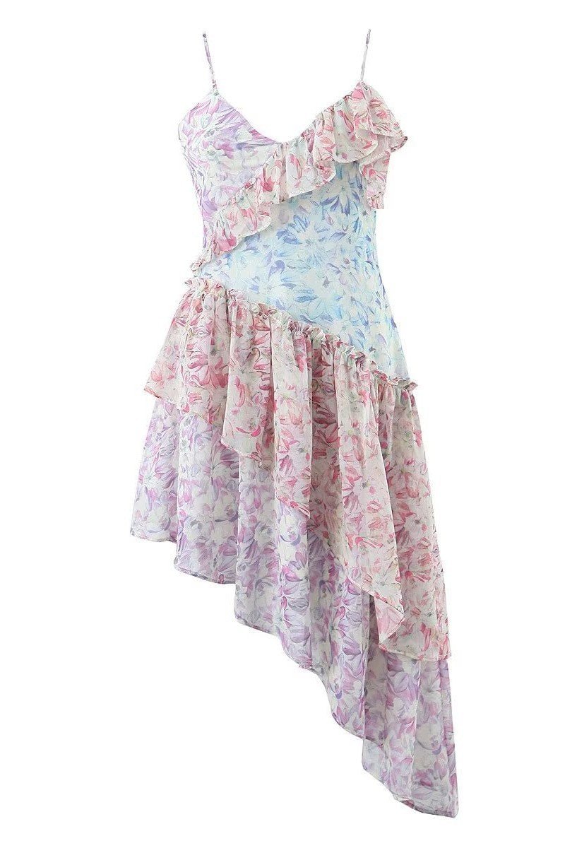 Pauline Laurent® | Mini-robe de slip imprimée à volants en patchwork