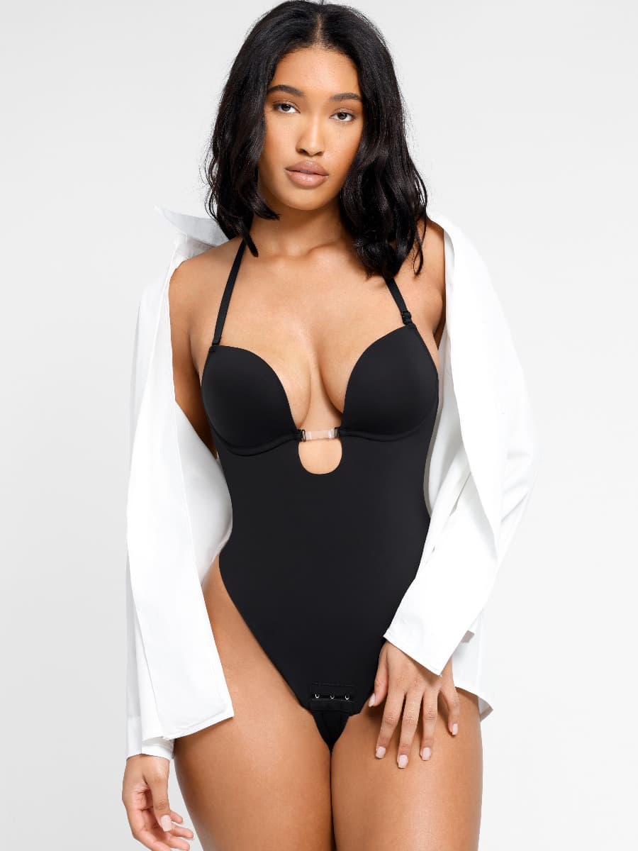 Olivara® – Body une-pièce spécial mariage, décolleté plongeant et dos nu
