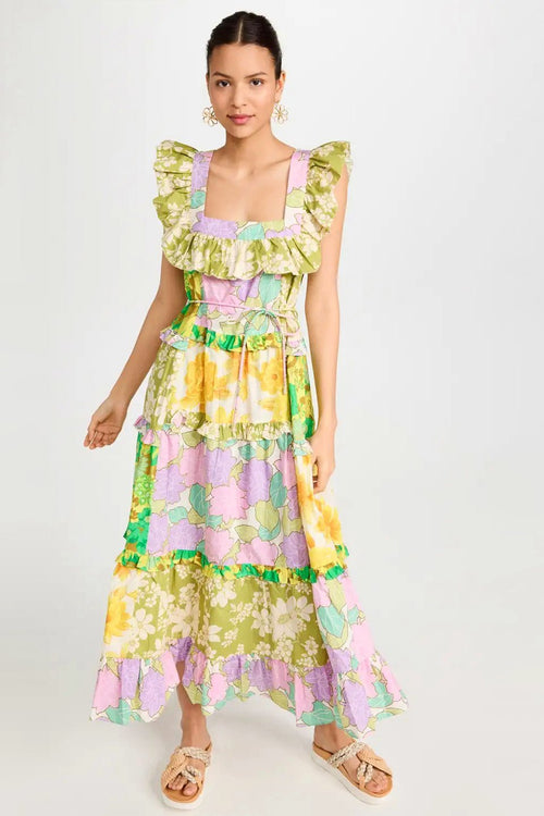 Pauline Laurent® | Robe midi imprimée avec volants et ceinture