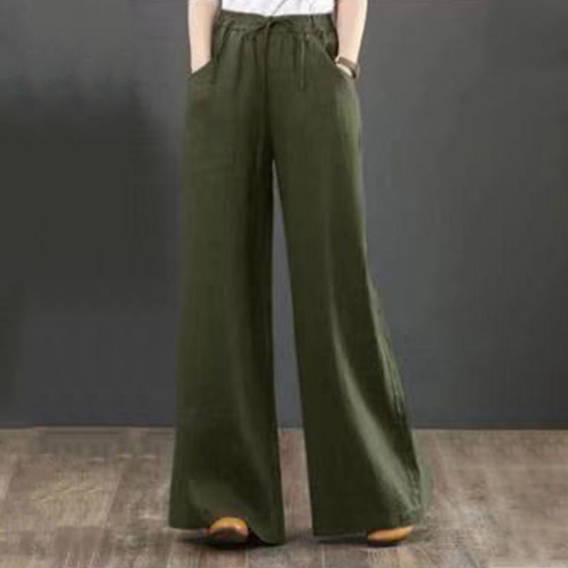 Suzan™ I Pantalon taille haute simple en coton et lin pour femmes, jambes larges