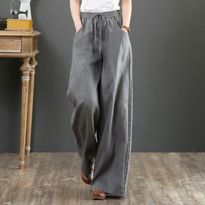 Suzan™ I Pantalon taille haute simple en coton et lin pour femmes, jambes larges
