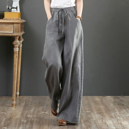 Suzan™ I Pantalon taille haute simple en coton et lin pour femmes, jambes larges