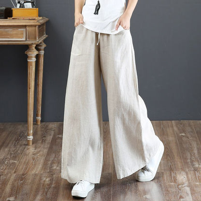 Suzan™ I Pantalon taille haute simple en coton et lin pour femmes, jambes larges