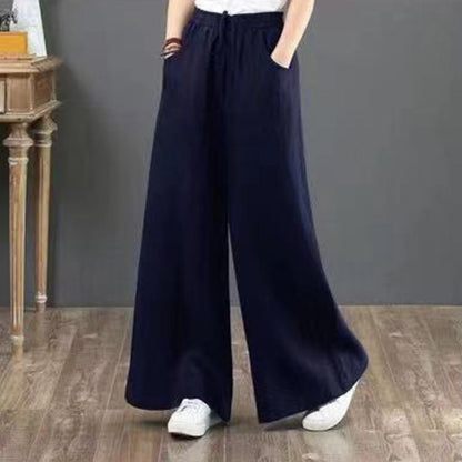 Suzan™ I Pantalon taille haute simple en coton et lin pour femmes, jambes larges