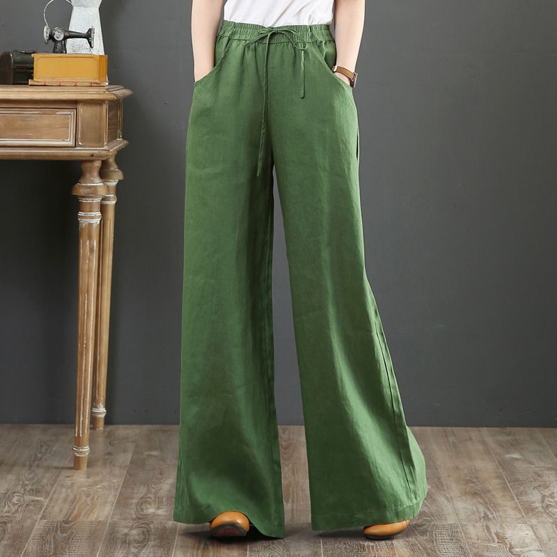 Suzan™ I Pantalon taille haute simple en coton et lin pour femmes, jambes larges
