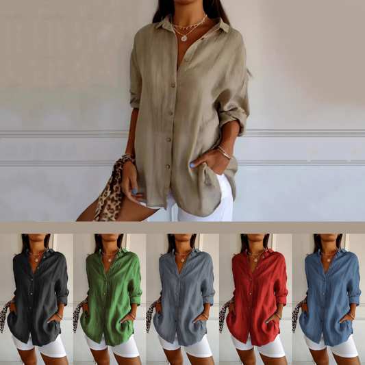 Chemise classique plissée avec texture et col simple pour femme