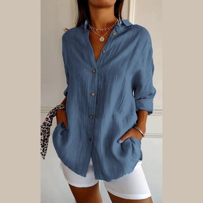 Chemise classique plissée avec texture et col simple pour femme