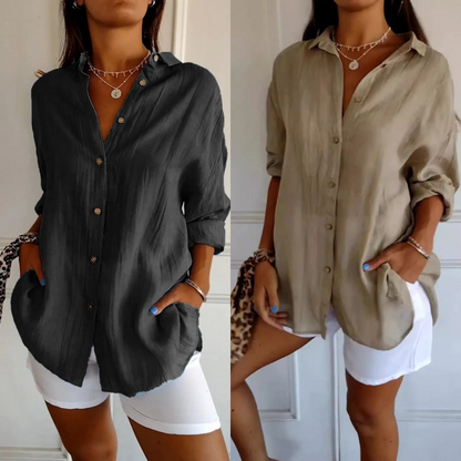 Chemise classique plissée avec texture et col simple pour femme