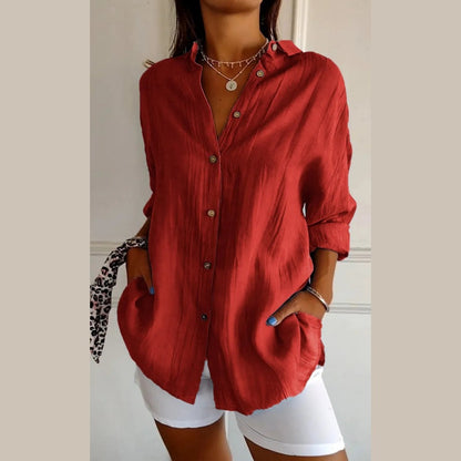 Chemise classique plissée avec texture et col simple pour femme
