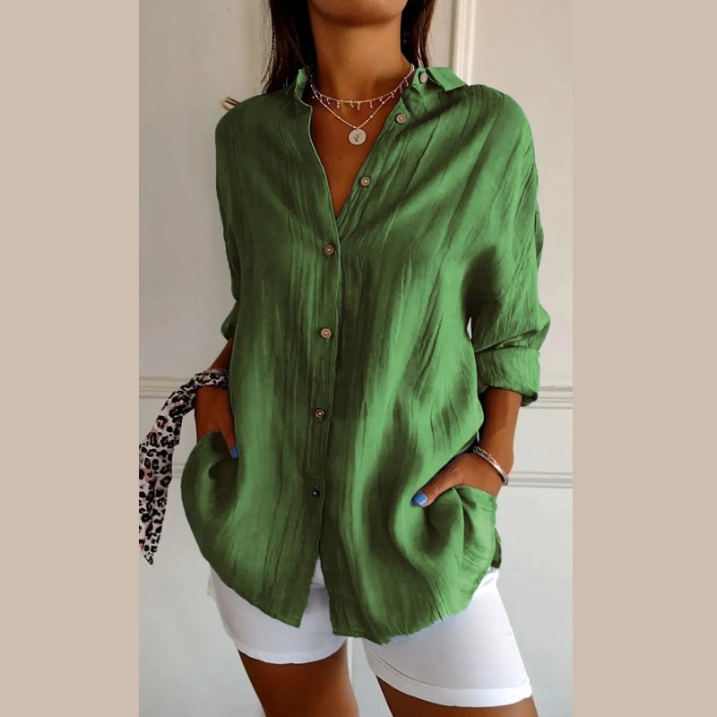 Chemise classique plissée avec texture et col simple pour femme