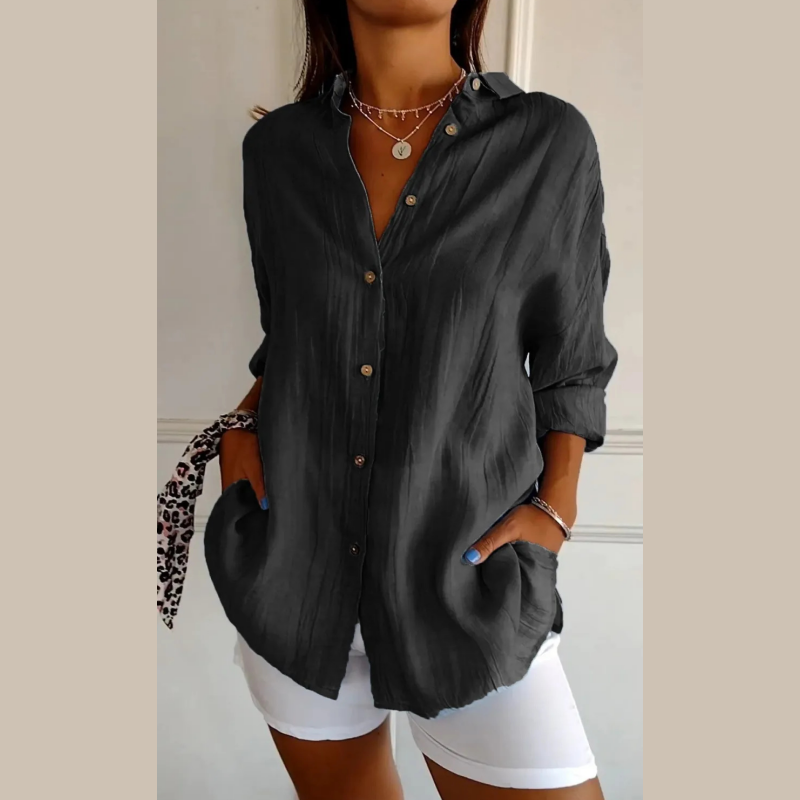 Chemise classique plissée avec texture et col simple pour femme