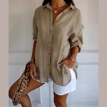 Chemise classique plissée avec texture et col simple pour femme