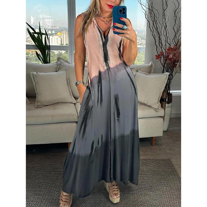 Calista™ - Robe Sans Manches Tie-Dye avec Revers et Décolleté en V