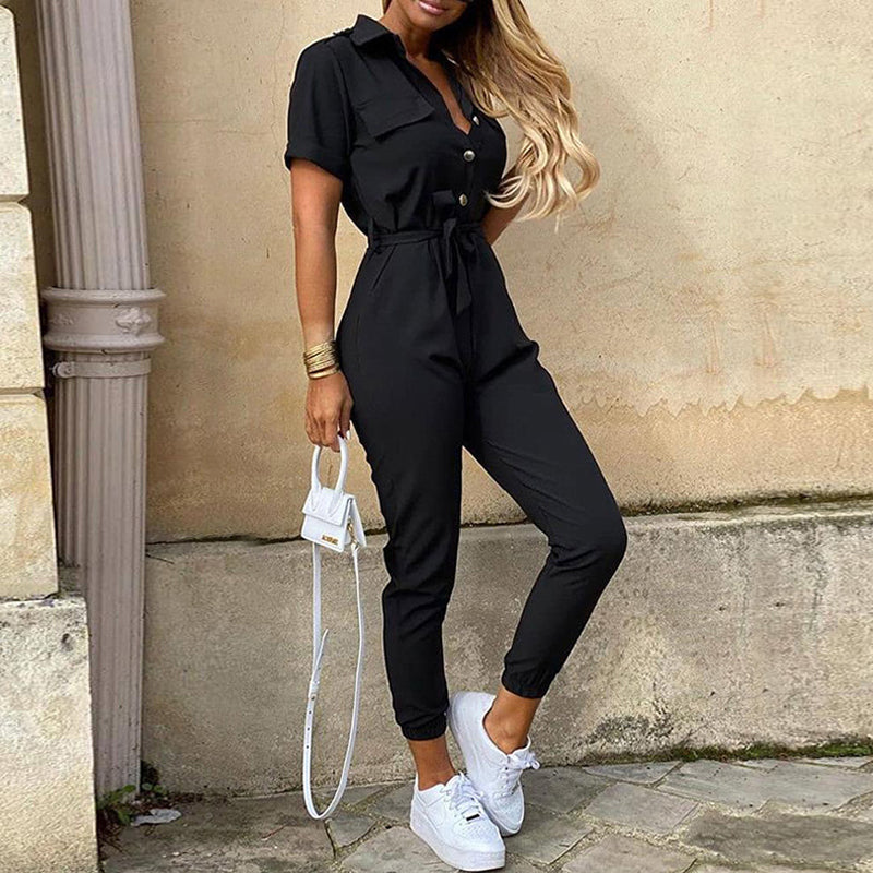 Combinaison décontractée à lacets et revers pour femme