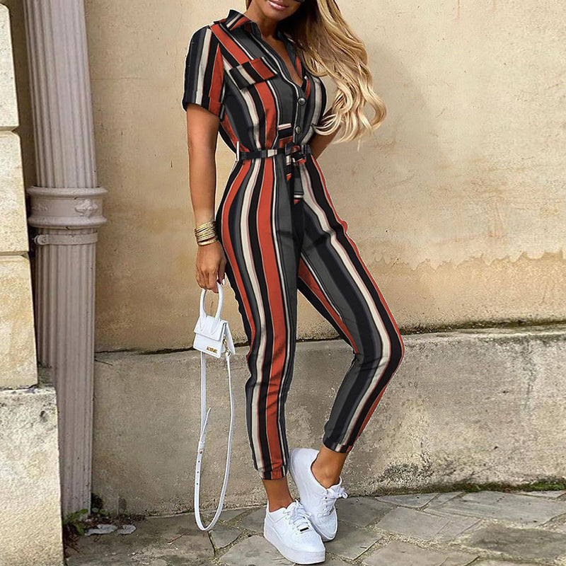 Combinaison décontractée à lacets et revers pour femme