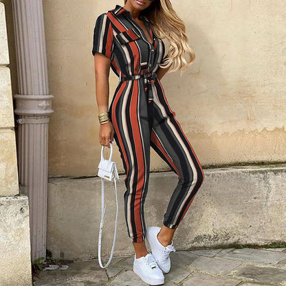 Combinaison décontractée à lacets et revers pour femme