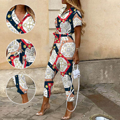 Combinaison décontractée à lacets et revers pour femme