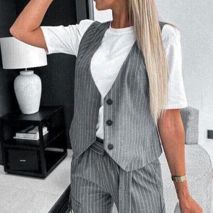 Ensemble 2 Pièces - Gilet avec Pantalon Imprimé Rayé pour Femmes
