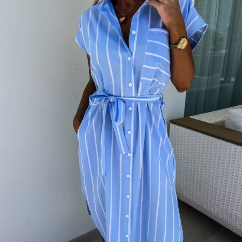 Robe rayée pour femmes avec lien à la taille