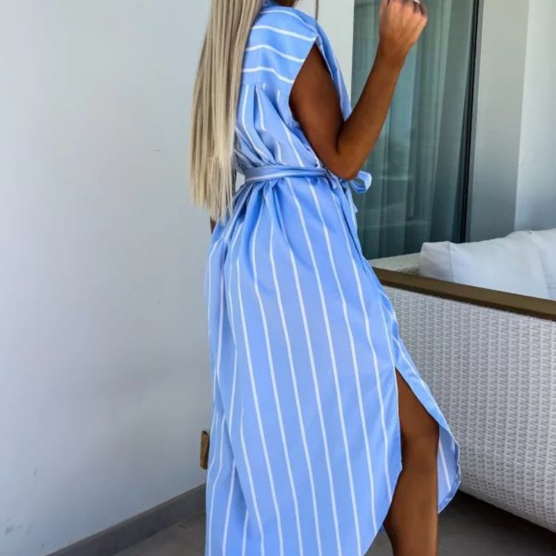Robe rayée pour femmes avec lien à la taille
