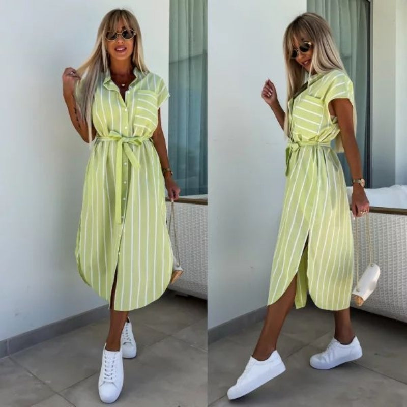 Robe rayée pour femmes avec lien à la taille