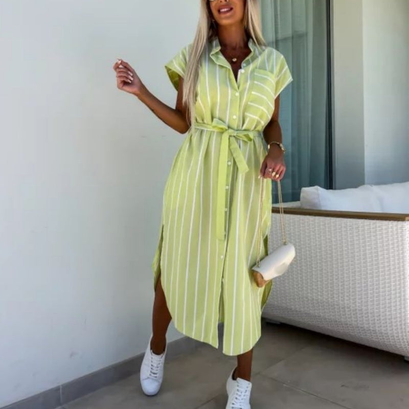 Robe rayée pour femmes avec lien à la taille